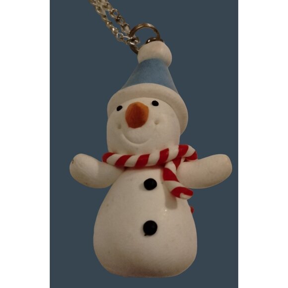 Handmade Snowman Necklace Polymer Clay Pendant Patriotic Red White Blue - Picture 3 of 5